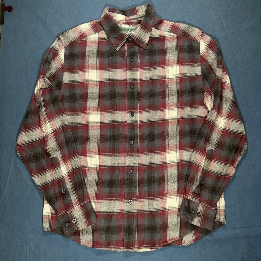 Woolrich Flannel Shirt Mens Medium Red Gray Long Sleeved Button Up